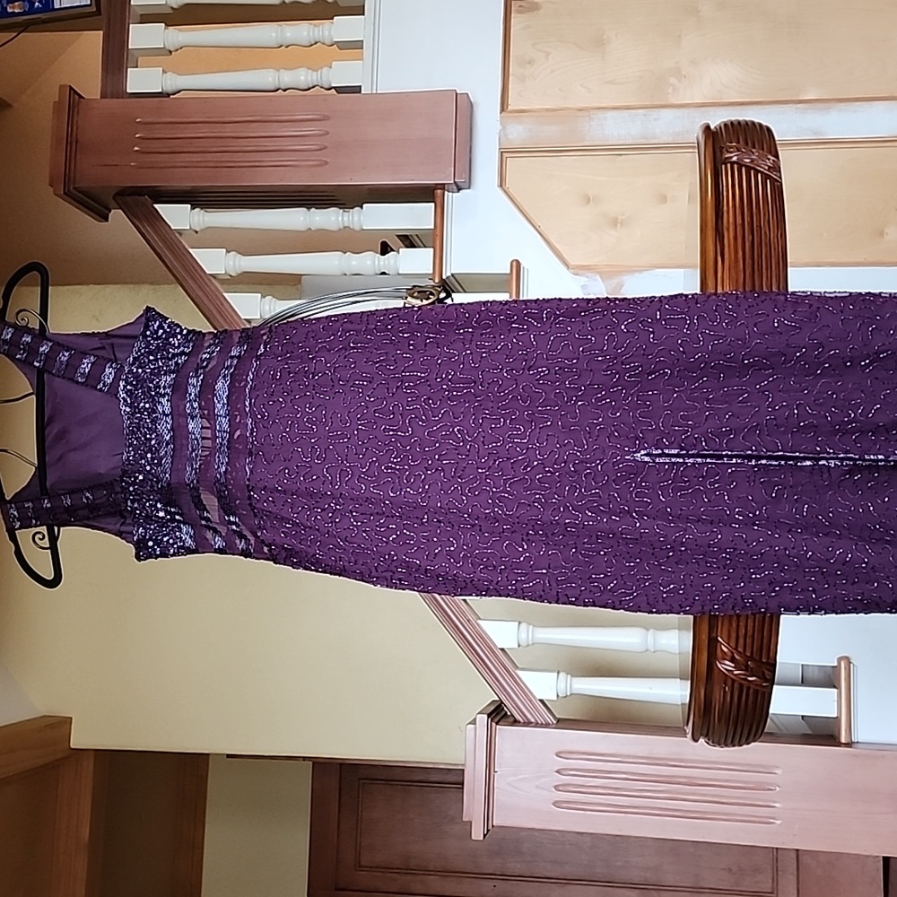 Laurence Kazar Gown 100% Silk Dress size PS plum color beaded VINTAGE - Picture 3 of 17